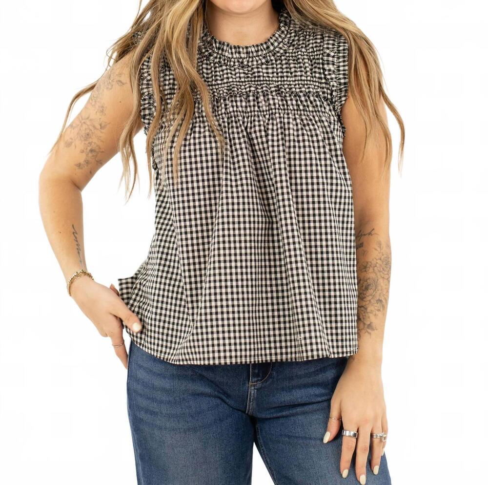 NEW RAISONNEL maren gingham ruffle top in black